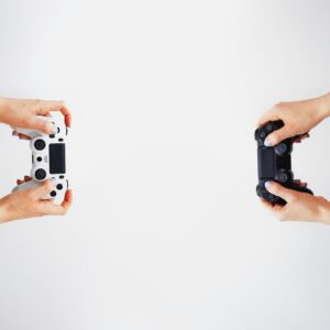 Gamepad in hand. Video games. Gamer. Game contest